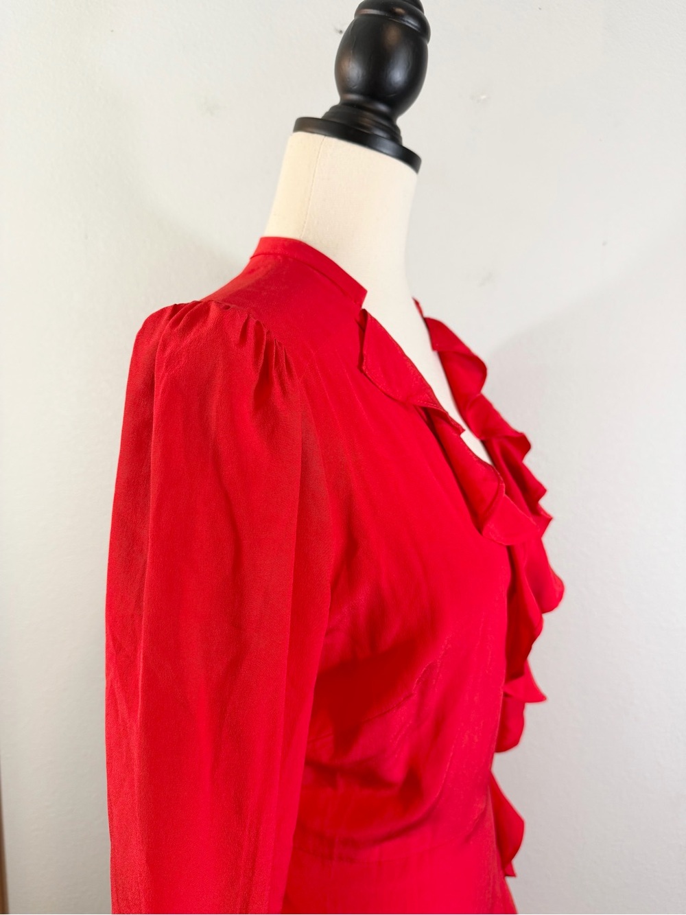 Intermix Red Ruffle Silk Wrap Dress Size 6 Long Sleeve Evening Party Holiday - Picture 6 of 12